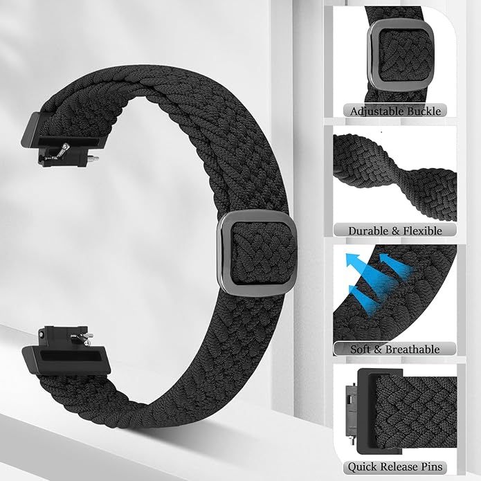 Elastic Braided Watch Band Compatible with Fitbit Inspire 3/Inspire 2/Inspire/Inspire HR/Fitbit ace 3/Ace 2, Adjustable Stretchy Strap Sport Nylon Loop Replacement Wristband for Fitbit Inspire