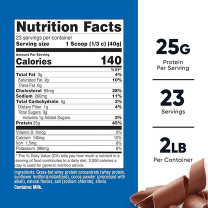 Nutricost Grass-Fed Whey Protein Concentrate (Chocolate) 2LBS - Undenatured, Non-GMO, Gluten Free, Natural Flavors