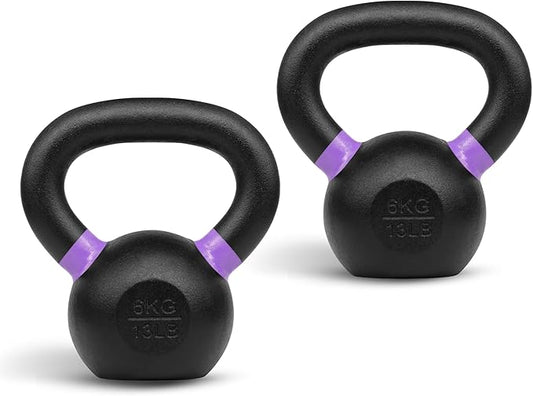 Yes4All Kettlebell, Heavy Duty Powder Coated Cast Iron Kettlebells, Non-Slip Handle & Flat Bottom for Conditioning, Strength Training & Full Body Exercises at Home Gym - Single & Pair
