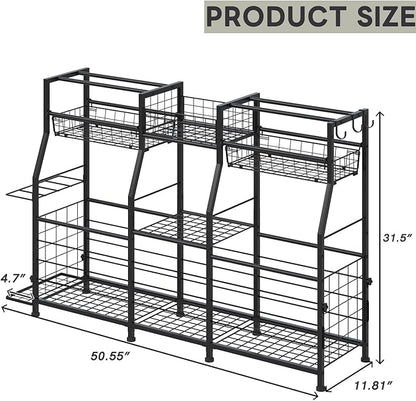 Garage Sports Equipment Organizer - Ball Storage Rack with Elastic Rope or Wire Mesh,Garage Organizer System with Wheels,Indoor/Outdoor Sports Rack for Sports Gear and Toys Storage,Black