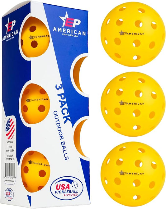 EP American Outdoor Pickleballs USAPA Approved | Made in USA with Durable Design | Tournament-Ready, High Performance | 40 Precision Holes for Balanced Flight, Consistent Spin