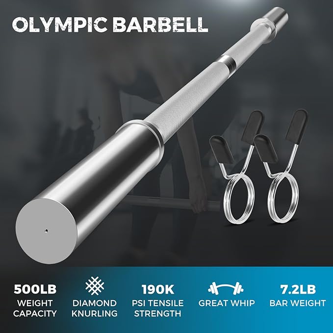 DASKING 4ft/4.9ft Barbell, 2-Inch Olympic Detachable Bar, Portable Strength Training Bar for Weightlifting, Squat, Bench Press, Home Gym, 450LBS, Includes Silent Collars