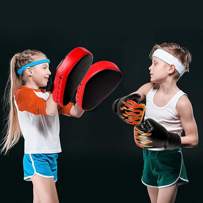 Odoland 3-in-1 Kids Youth Boxing Set - Punching Mitts, Kick Pads, Gloves for Boxing, Kickboxing, Karate, Muay Thai, MMA Training