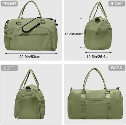 woogwin Gym Bag for Men & Women with Shoes & Wet Compartment Waterproof Duffle Bag for Travel Sports Workout Overnight Weekender(21",Army Green)
