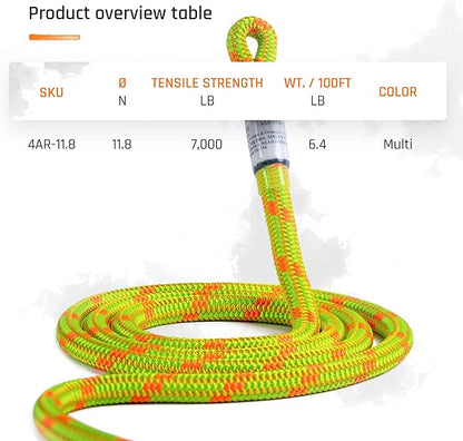 Pelican Rope Arborist Rope 11.8mm x 150Ft High-Strength 24-Strands Static Climbing Rope | 5,400 lb Strength for Tree Climbing, Pulling, Outdoors & Swing | Made in USA - Red, Tight Spliced Eye