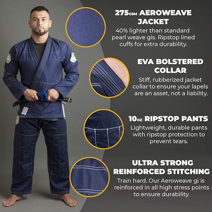 Gold BJJ Aeroweave Jiu Jitsu Gi - Ultra Lightweight BJJ Gi - Preshrunk Brazilian Jiu Jitsu Uniform for Men