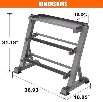 3 Tier Dumbbell Rack, 1200LBS Adjustable Weight Rack for Home Gym, Heavy Duty Dumbbell Holder for Kettlebell & Free Weights Storage Organizer, Dumbbell Rack Stand Only