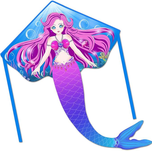 HONBO Large Mermaid Kite for Kids & Adults, Easy to Fly Delta Kite, Beginner Kite for Girls &Boys