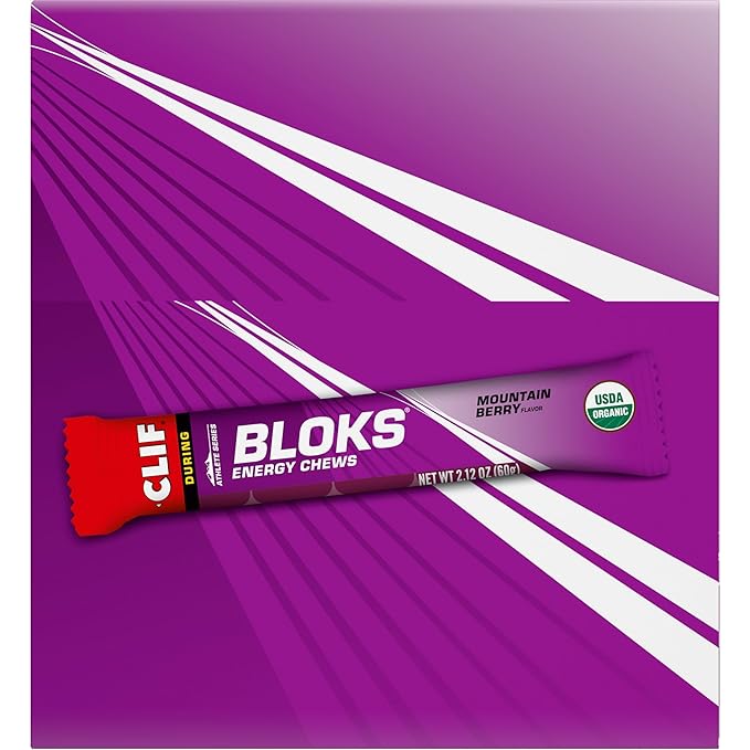 CLIF BLOKS - Mountain Berry Flavor - Energy Chews - Non-GMO - Plant Based - Fast Fuel for Cycling and Running - Quick Carbohydrates and Electrolytes - 2.12 oz. (18 Count)