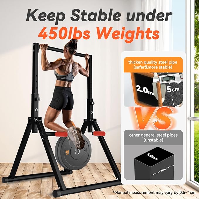 Power Tower Pull Up Dip Station Foldable, Pull Up Bar Station Adjustable, Multi-Function Home Gym, Strength Training Fitness Equipment, Triangular Design, for Home Outdoor