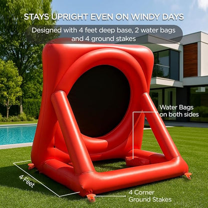 Inflatable Soccer Dart Board and Golf Darts Giant Kick Target Yard Game for Adults Kids Outdoor Backyard Parties with 4 Soccer Balls 20 Golf Balls Chipping Mat Pumps Scorecard Red Color 6.3 Feet