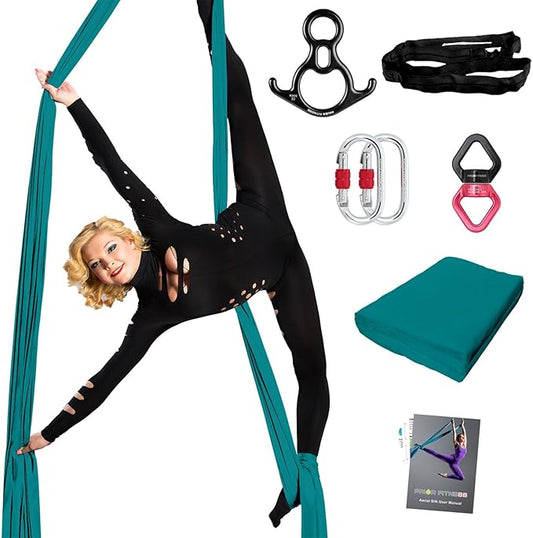 PRIOR FITNESS Aerial Silks Set, Professional Thicker Low Stretch Fabric 9/15/20 Yards Aerial Silk Swing Set with Hardware Guide, Yoga Starter Kit For Home, Aerial Yoga Hammock, Silks for Gymnastics, Antigravity Yoga, Inversion Exercise-All Levels