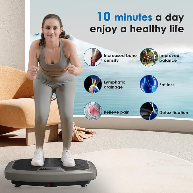 Vibration Plate Exercise Machine - Whole Body Workout Vibration Platform Lymphatic Drainage Machine for Weight Loss Home Fitness with Resistance Bands Remote