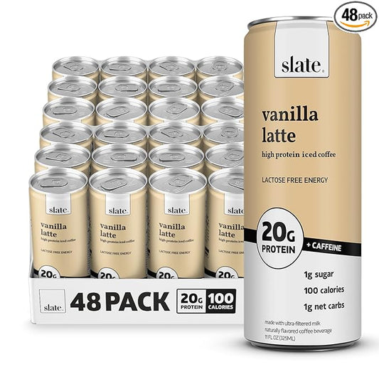 Slate Milk - High Protein Iced Coffee - Vanilla Latte - 175mg Caffeine, Lactose Free Energy - 20g