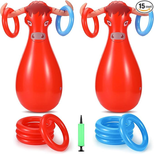 2 Pcs Inflatable Ring Toss Set Include 2 Inflatable Base 12 Rings for Cowboy Fiesta Rodeo Luau Beach Pool Birthday Party Supplies