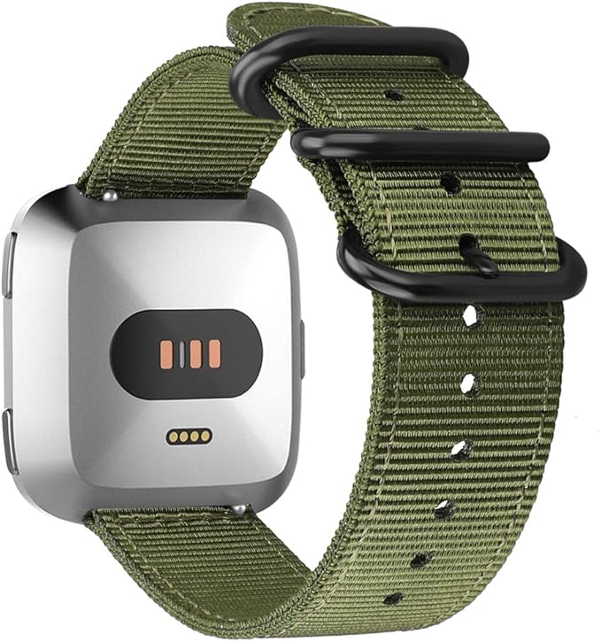 FINTIE Bands Compatible with Fitbit Versa 2/1 / Lite Edition, Soft Nylon Replacement Strap Wristband Accessories (Olive)