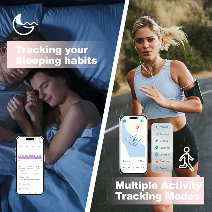 Advanced Smart Health Ring for Men & Women - IP68 Waterproof Health Tracker Ring with Heart Rate, Step Counting, Sleep Monitoring, No Subscription Fee for iPhone/Android, Enamel Rose Gold 8#