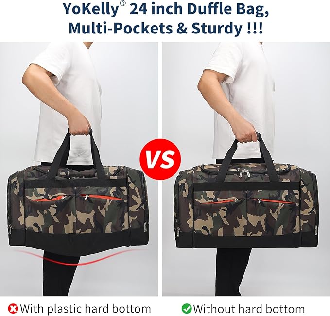 24 inch Large Gym Bag for Men - 65L Hard Bottom Duffle Bag with Shoes Compartment for Sport/Travel - Camo