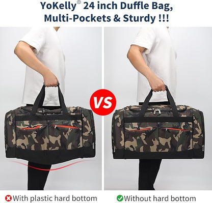 24 inch Large Gym Bag for Men - 65L Hard Bottom Duffle Bag with Shoes Compartment for Sport/Travel - Camo