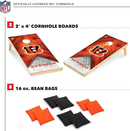 NFL Football 2' x 4' Regulation Size Solid Wood Cornhole Set with Direct Print HD Team Graphics Great Gift for Any Football Fan! Bean Bag Toss Family Outdoor Game