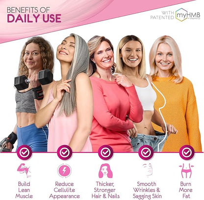 Powder Supplement for Women - with HMB Collagen Enhancer Plus Vitamin D3 with K2, Horsetail and Biotin for Lean Muscle and Stronger Hair and Nails - 30 Powder Packets, Wild Berry