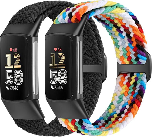 Elastic Braided Bands Compatible with Fitbit Charge 5/Fitbit Charge 6 for Women Men, Breathable Adjustable Stretchy Nylon Loop Sport Replacement Wristbands for Fitbit Charge 6 Charge 5 Straps