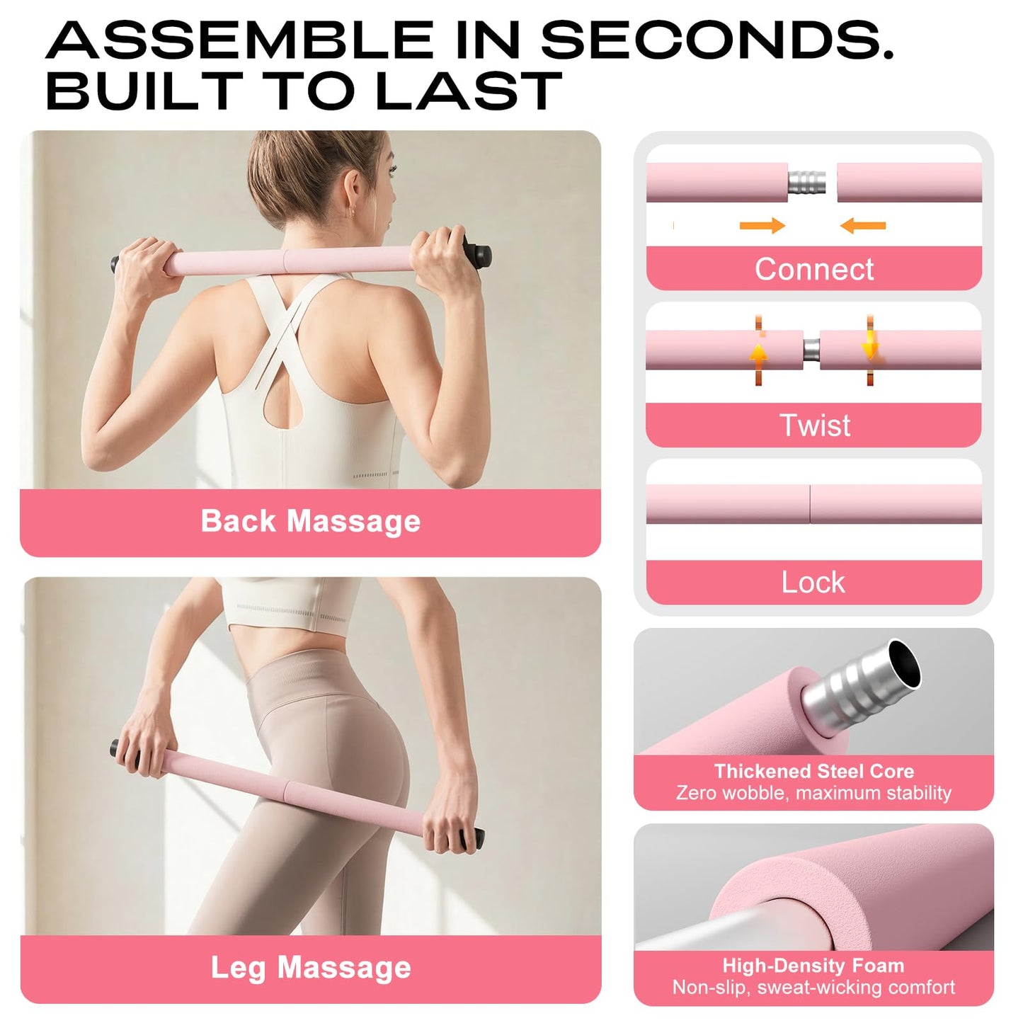 DAWN SWAN Pilates Bar Kit with Resistance Bands – Adjustable Home Gym Workout Equipment for Women &