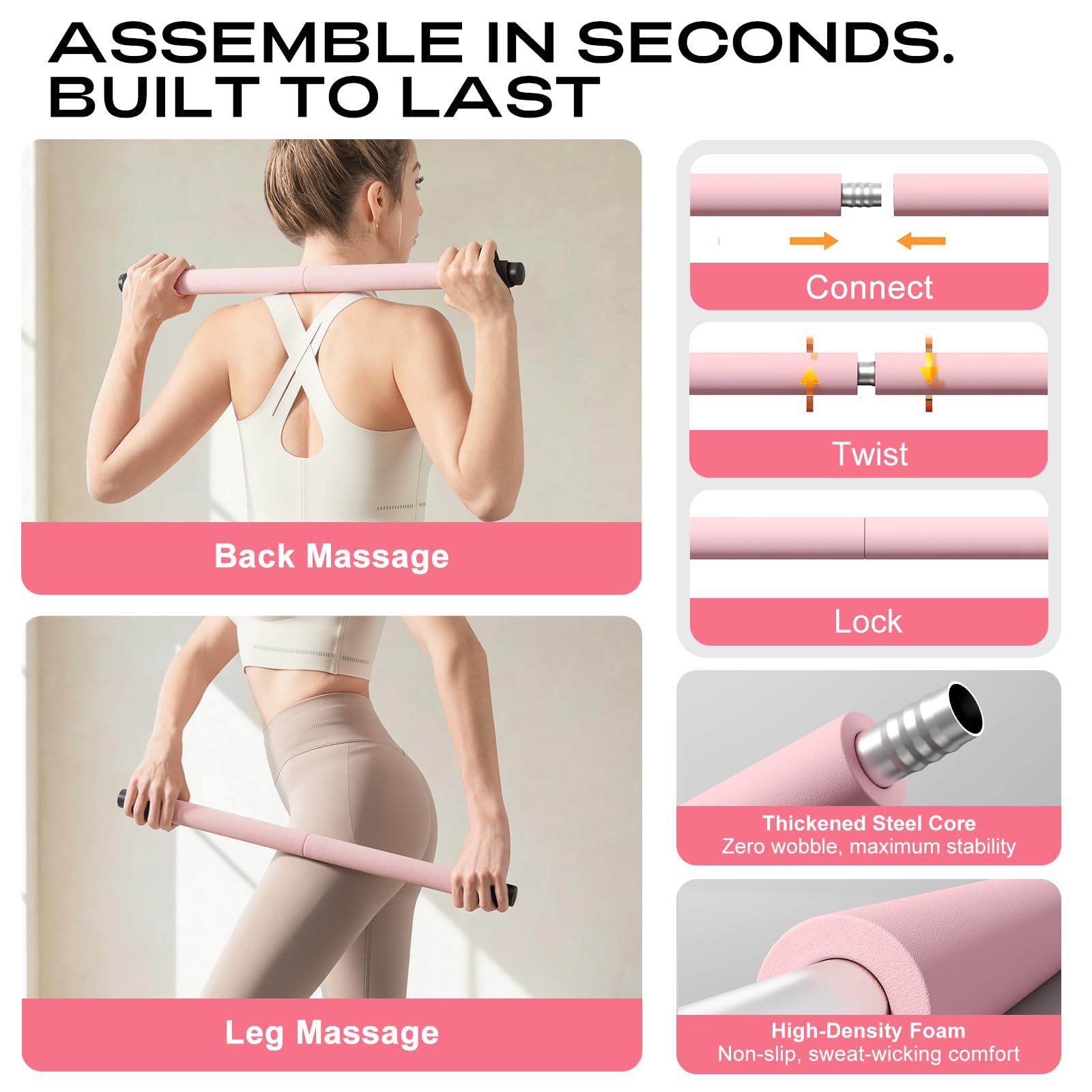 DAWN SWAN Pilates Bar Kit with Resistance Bands – Adjustable Home Gym Workout Equipment for Women &