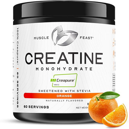 Muscle Feast Creapure Creatine Monohydrate Powder, Vegan Keto Friendly Gluten-Free Easy to Mix, Muscle Recovery Supplement, Trusted Creatine for Muscle Growth, Flavored Creatine, Natural Orange, 300g