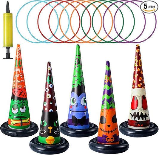 Capoda 16 Pcs Halloween Party Games Toys Inflatable Witch Hat Ring Toss Game with Plastic Toss