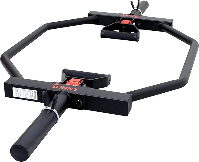 Sunny Health & Fitness Strength Training Olympic Hex Bar Barbell, High Load Capacity, Swivel Handles, Safety Clips, Knurled Handles for Deadlifts, Shoulder Presses, Shrugs, Back Rows, Weightlifting