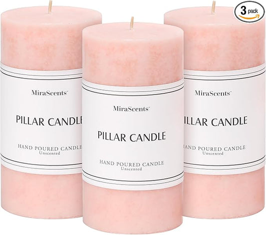 3x6 inch Pink Pillar Candles Set of 3, Unscented Pillar Candle, Dripless and Smokeless Large Candles, Candle for Home Decor, Dinner Table,Weddings, Holidays