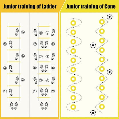 Soccer Training Equipment, Agility Speed Training Set with 20ft Speed Ladder, 12 Cones, 4 Adjustable Hurdles, Jump Rope, Parachute | Ideal for Basketball, Football Practise, for Kids, Youth, Adults