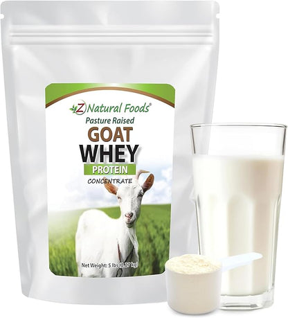 Z Natural Foods Goat Whey Protein Powder Concentrate - Undenatured, Unflavored, Pasture Raised Whey - Clean Goat Protein Powder with Vital Proteins for Weight Management, Immune Support, Fitness, 5 lb