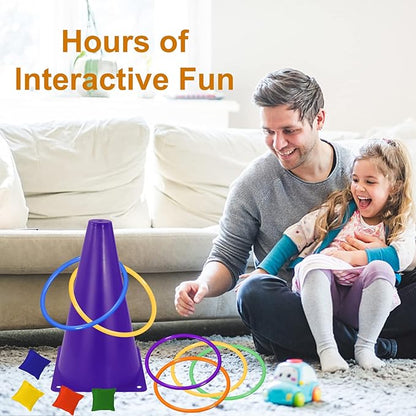 31PCS 3 in 1 Ring Toss Game Carnival Combo Set,Soft Plastic Cones Bean Bags Ring Toss Games,Carnival Games for Kids Adults Birthday Party Throwing Backyard Lawn Game Indoor Outdoor Games Supplies