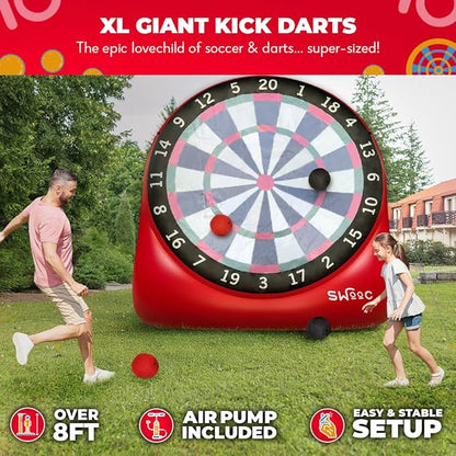 SWOOC Games - XL Giant Kick Darts (Over 8ft Tall) with 15+ Games Included - Jumbo Soccer Darts w/Air Pump - Big Inflatable Games - Carnival Games - Giant Outdoor Games & Activities - Giant Yard Games