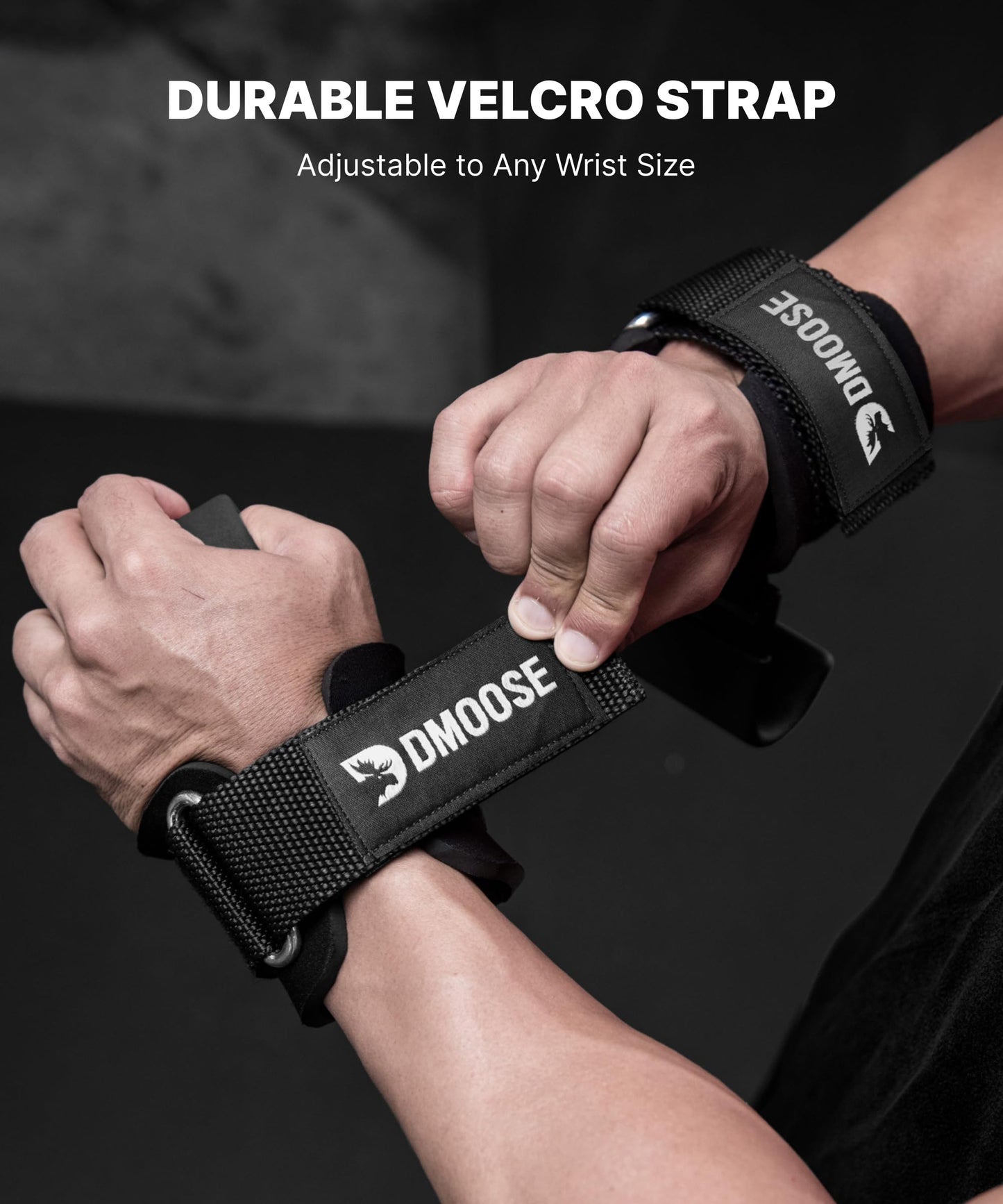 DMoose Fitness Weight Lifting Hooks (Pair) for Deadlifts, Pull Ups, Rows & Shrugs - Anti-Rip Nylon