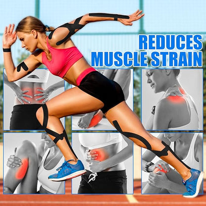 4 Rolls Uncut Kinesiology Tape, 4in x 5.5yd Extra Wide Waterproof Athletic Tape for Muscle Support, Original Cotton Elastic Premium Knee Tape for Pain Relief Shoulder, Ankle, Joints, Wrist