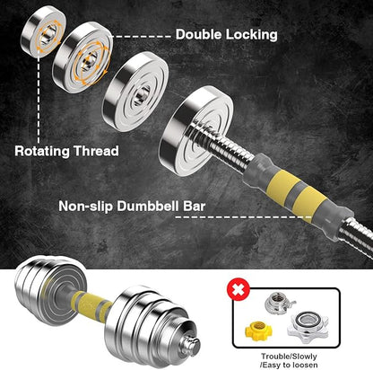 PHOEROS Adjustable Dumbbell Set - 44/66/88 LBS weights set, Dumbbell Barbell 3 in 1, Steel Dumbbells Pair with Connecting Rod for Adults Women Men Fitness Workout, Home Gym Exercise Training Equipment
