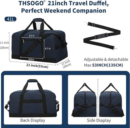 21 inch Gym Bag for Men - 40L Travel Duffel Bag Sport Duffle Bags for Weekend Overnight with Bottom Support (Navy Blue)