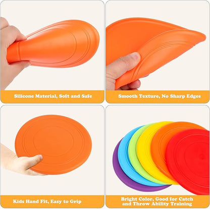 Kids Flying Disc 7 Inch Silicone Flying Disks Bulk for Children Dog Outdoor Backyard Lawn School Teaching Early Education Sports Games Party Favors, 6 Colors，6/12/24pcs