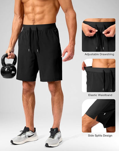 Men's Running Shorts with Zipper Pockets 9 Inch/ 7 Inch / 5 Inch Lightweight Quick Dry Gym Workout Athletic Shorts for Men(9 inch)