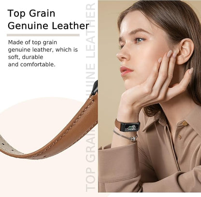 Leather Watch Bands Compatible with Fitbit Charge 6/Charge 5,Genuine Leather Replacement Straps for Charge 6/Charge 5 for Women Men.