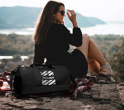 TUGUAN Basketball Gym Bags for Men Women Small Travel Duffle Bag Wet Pocket & Shoes Compartment Overnight Weekender Duffel Bag Sports Gym Tote bag Man 40L, Black