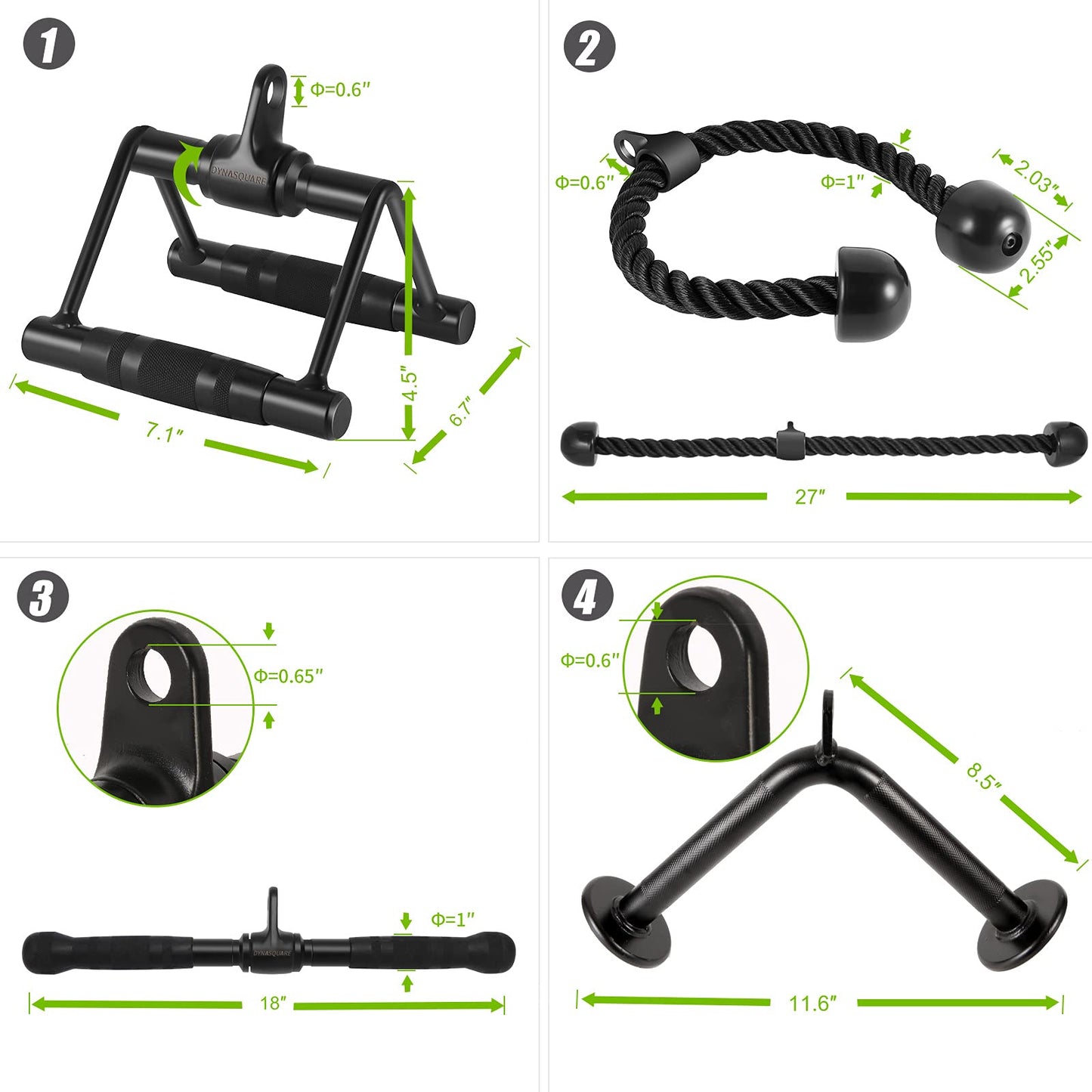 DYNASQUARE LAT Pulldown Attachments Combo, Curl Pulldown Bar with 360° Rotation, Fits Most Gym