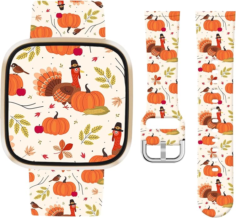 Watbro Halloween Holiday Band Compatible with Fitbit Versa 3 / Sense/Fitbit Versa 4 / Sense 2 Bands for Women Men,Soft Silicone Cute Sport Pumpkin Strap