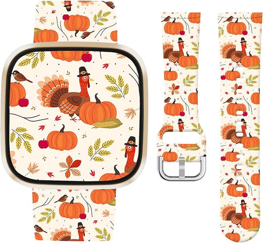 Watbro Halloween Holiday Band Compatible with Fitbit Versa 3 / Sense/Fitbit Versa 4 / Sense 2 Bands for Women Men,Soft Silicone Cute Sport Pumpkin Strap
