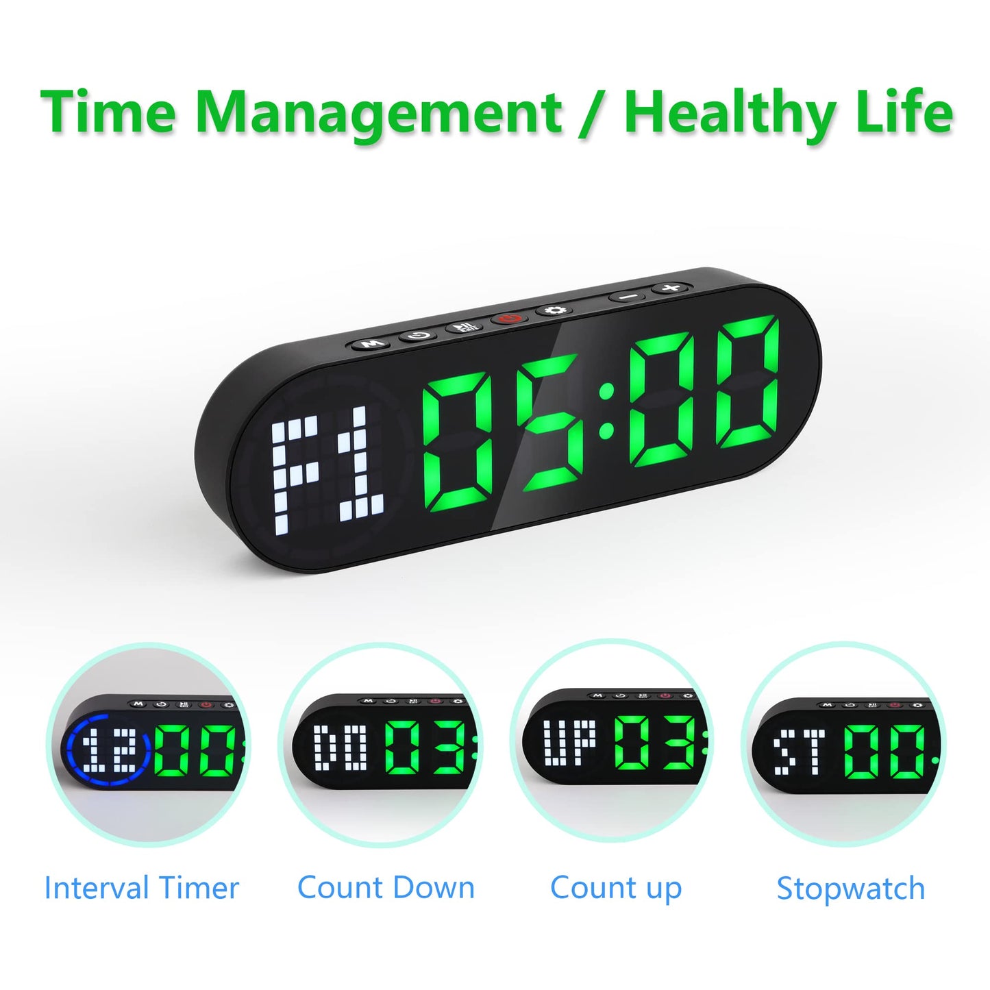 Portable Gym Timer Battery Powered, Magnetic Interval Workout Clock Time with Time Progress Bar