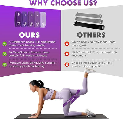 WSAKOUE Fabric Resistance Bands for Working Out – 5 Booty Bands for Women & Men, Exercise Workout Bands for Legs, HIPS & Glutes – Ideal for Home Fitness, Yoga, Pilates & Rehab