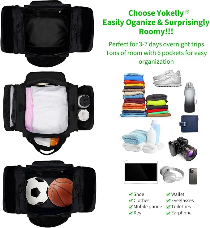 Sports Duffel Bag 22 Inch Travel Gym Duffle - Black